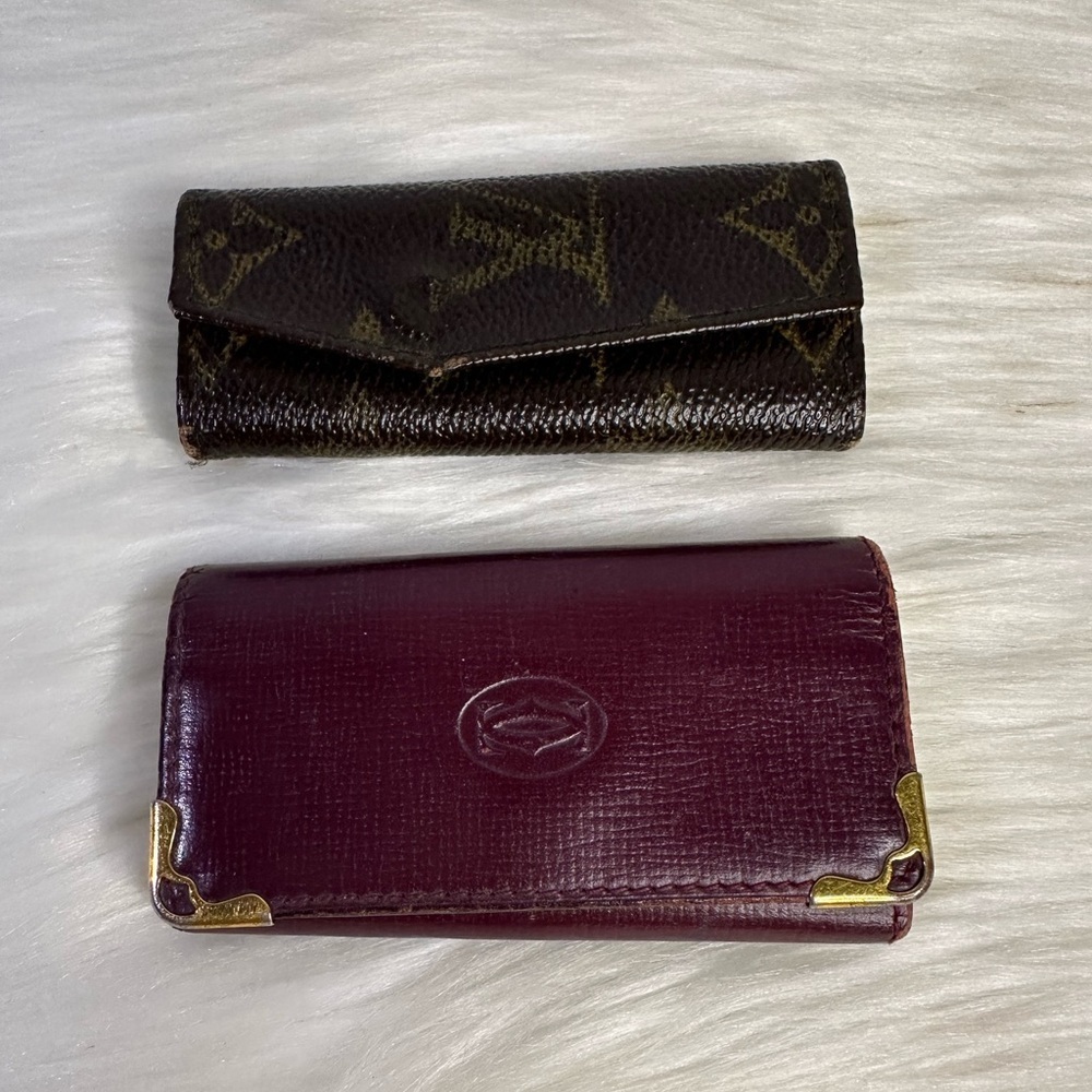 Louis Vuitton Brown Monogram & Burgundy Leather Key/Card Holders